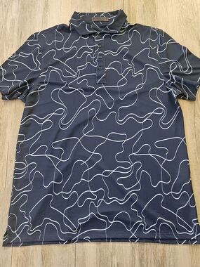 G/FORE Men's Navy with White Abstract Lines Performance Golf Polo Large